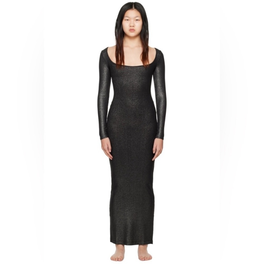 NWOT SKIMS black shimmery long sleeve maxi dress. Size XXS (XS)